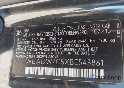 2011 BMW 328I z USA, uszkodzony, nr VIN WBADW7C5XBE543861